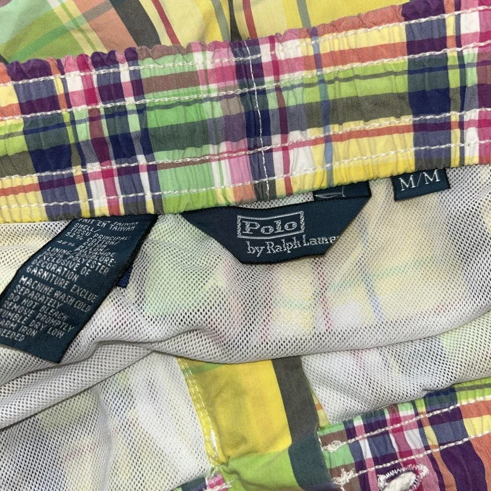 Polo Ralph Lauren Multi Color‎ Plaid Men's Medium Swim Trunks Drawstring Pockets